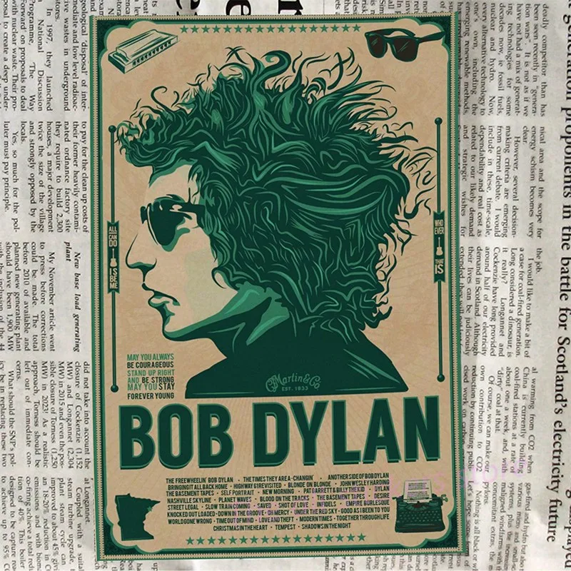 Bob Dylan poster. kraft paper posters decorative painting folk poet bar wall paintings retro poster/6012