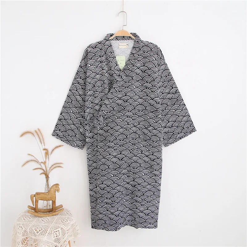 Traditional Men Japanese Pajamas Sets Simple Kimono Robes Yukata Suits Nightgown Cotton Sleepwear Bathrobe Leisure Wear Homewear