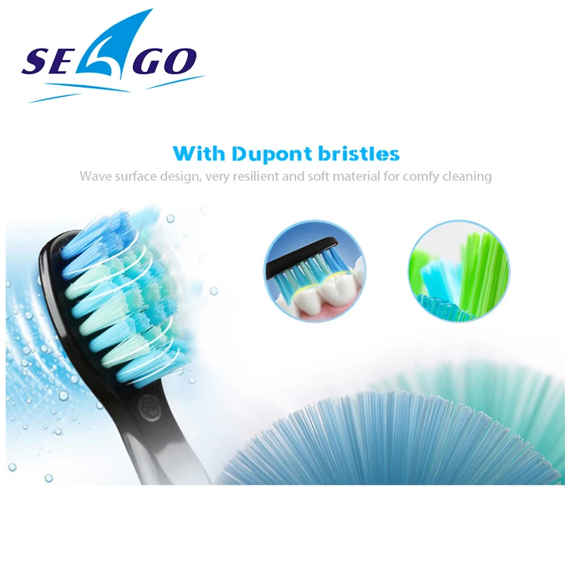 Seago Sonic Electric Toothbrush Adult Timer Brush USB Rechargeable Tooth Brushes with 3pcs Replacement Heads