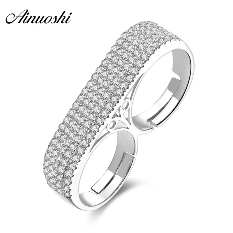 AINUOSHI 925 Sterling Silver Women Wedding Double Finger Ring Lady Engagement Anniversary Adjustable Ring Anniversary Jewelry AINUOSHI 925 Sterling Silver Women Wedding Double Finger Ring Lady Engagement Anniversary Adjustable Ring Anniversary Jewelry