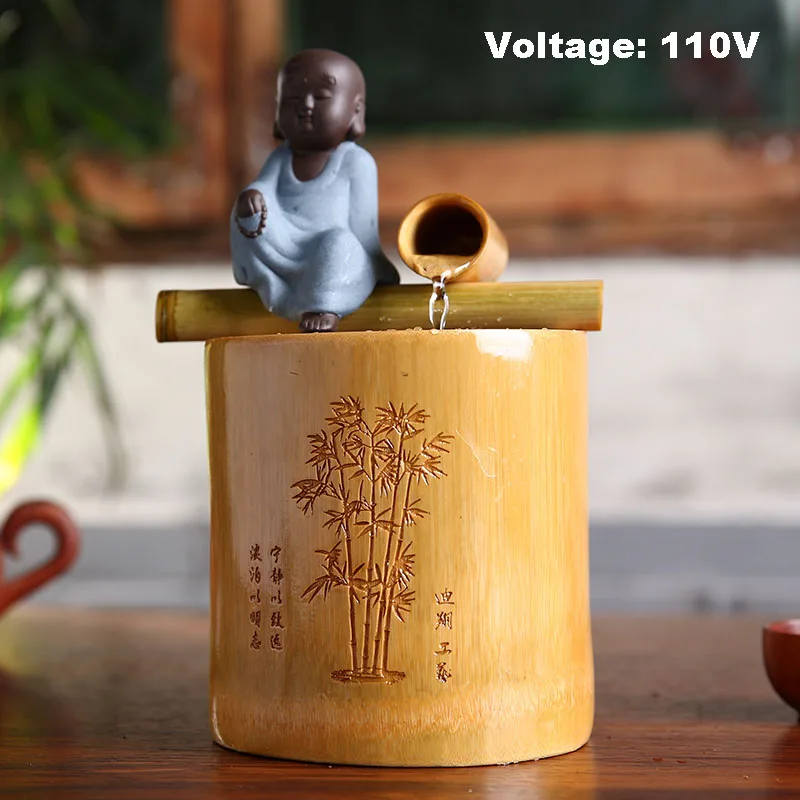 Маленький монах бамбуковый Мини Фонтан воды особенности фэн-шуй счастливые настольные, декор дома водного цикла орнамент бизнес подарок на день рождения - Цвет: 110V B
