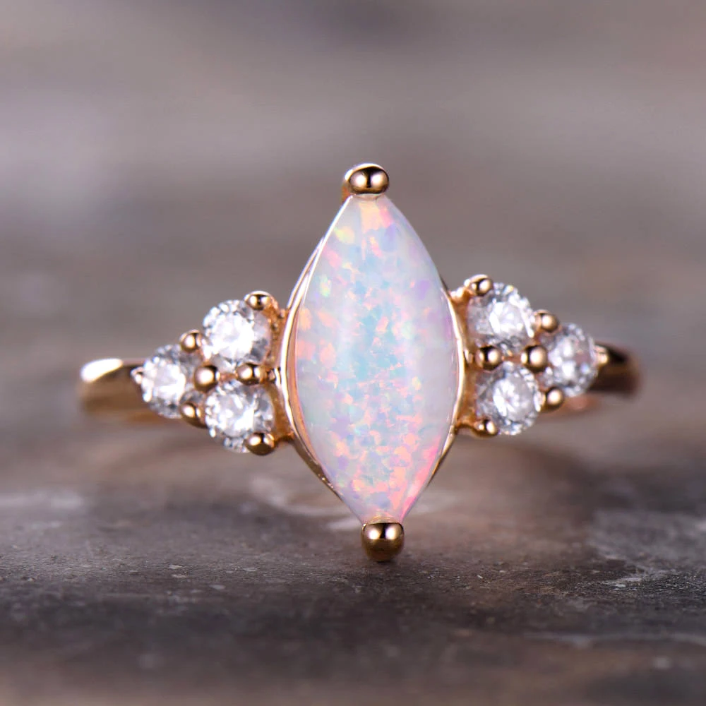 Austrialian Fire Opal Marquise Shape 5*10mm 100% Natural Gemstone Ring ...