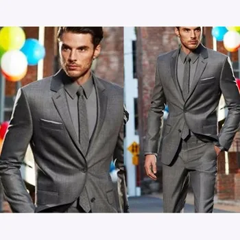 

2018 new Custom made dark grey classic groom mens suit dress terno masculino best gray wedding suits for men (jacket+pants)