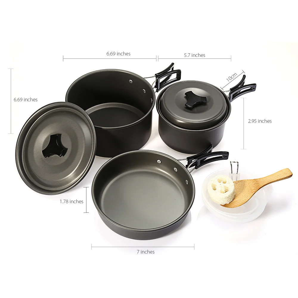 

Outdoor Picnic Camping Aluminum Alloy Pots Cookware Set For 2 - 3 Person Protable Hiking Set Non-Stick Tableware Pan
