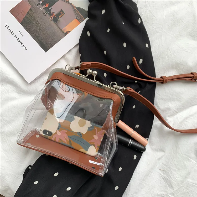 

Brand Transparent Clear PVC Clip Jelly Bags Casual Messenger Bag Crossbody Bags for Women Beach Clutch Clear Purse Handbags 2019