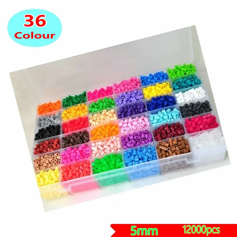 36 цветов Hama Perler Beads 12000 шт. набор 5 мм Fuse (1 шаблон + 1 железная бумага пинцет)