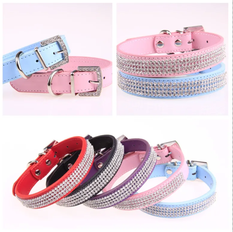 New Bling small Dog Collar PU Leather Rhinestone diamond Pet Puppy Cat