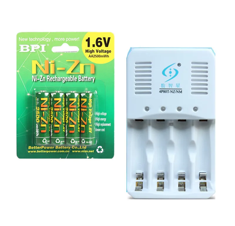 

4Pcs NiZn Ni-Zn 1.6V AA 2500mWh Rechargeable Battery + NiZn smart Charger , Much Powerful and stronger than Ni-MH battery
