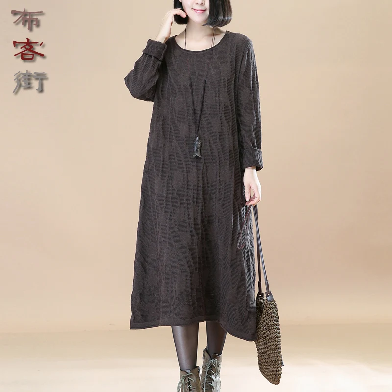 

2017 Women Casual Winter Autumn Dress Lady long Sleeve Crewneck Jumper Casual Knitted Long SweaterDress Vestidos Mujer