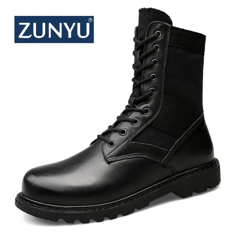 

ZUNYU Men Winter plush keep warm Military Leather Boots Special Force Tactical Desert Combat Men's Outdoor Ankle Boots Combat