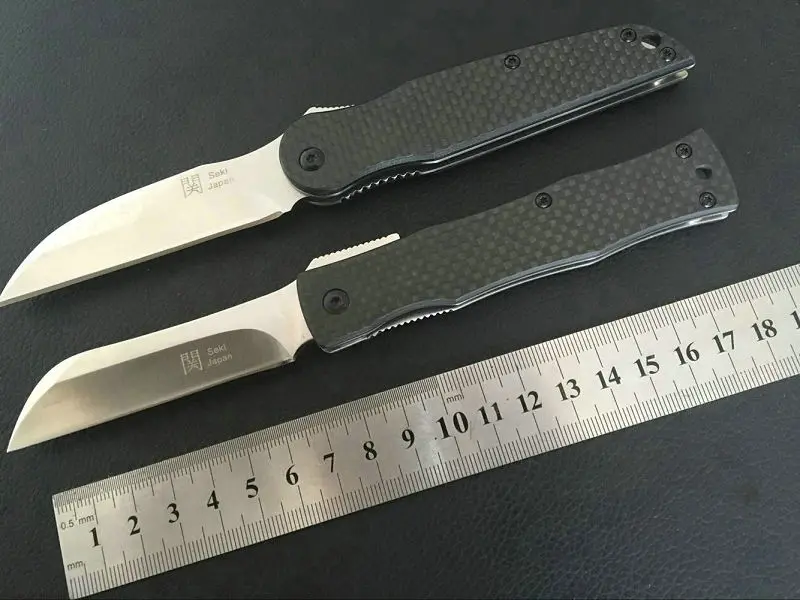 TRSKT D2 Steel Blade Carbon fiber Handle Japan Folding Knife Camping