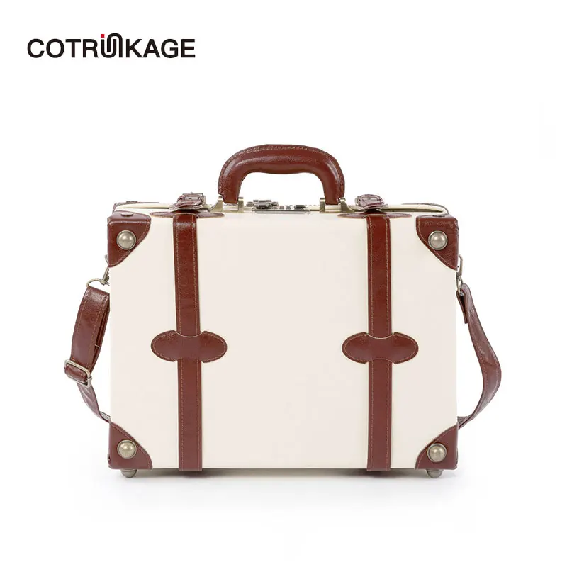 COTRUNKAGE Женский 16 &quot18&quot слоновая кость PU кожаный кейс ручная кладь винтажная