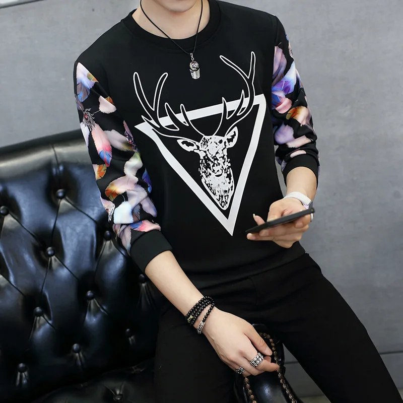 

2019 Deer Printing Hoodies Men Brand Tracksuit Space Cotton Slim Fit Couples Casual Sportswear Floral Printed Teenagers Clothes