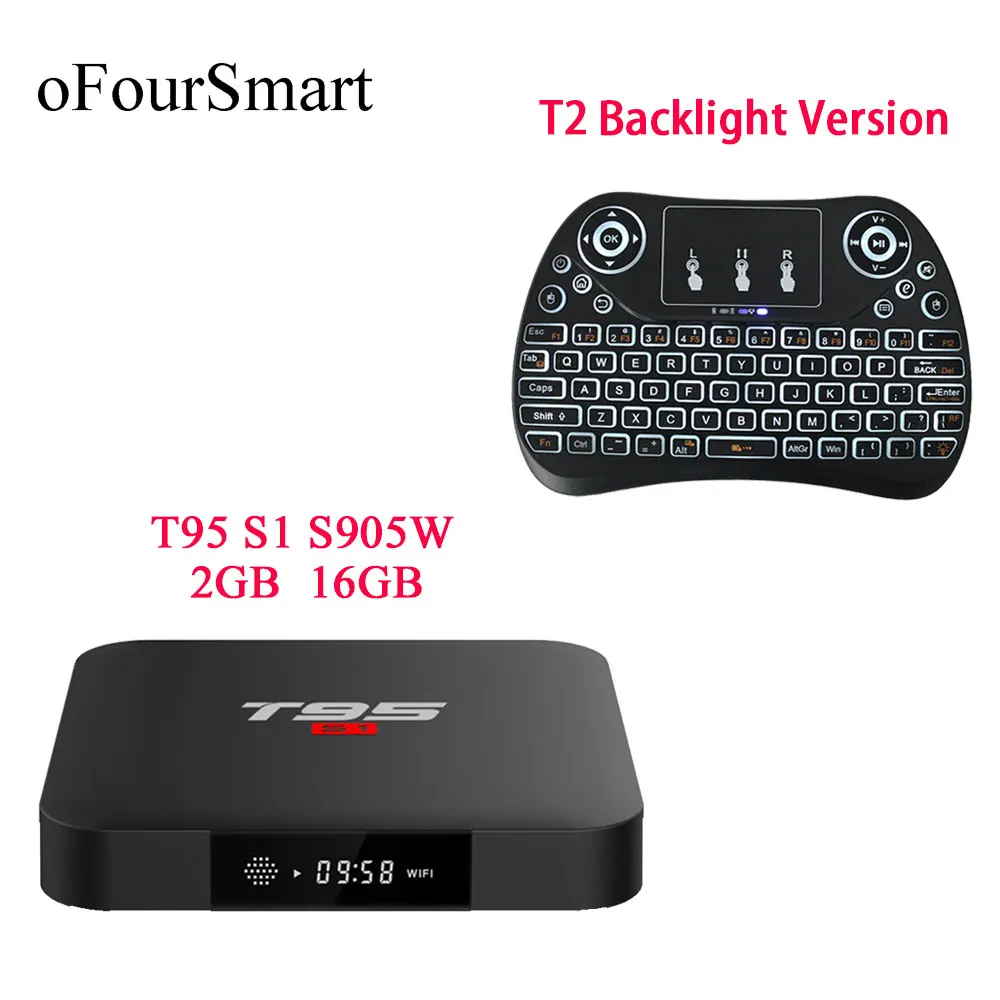 Amlogic S905W четырехъядерный 2G/16G Android 7 1 ТВ приставка WiFi T95 S1 смарт Поддержка HD AV с T2 L