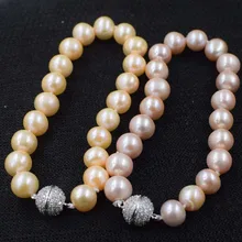 Пресноводный жемчуг округлый 9-10 мм AA браслет 7,5 дюймов бусины природа ручной работы FPPJ