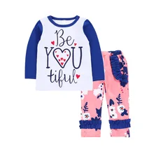 Весенняя рубашка с длинными рукавами для девочек топ+ штаны 2 шт. комплект одежды 4 компл./лот