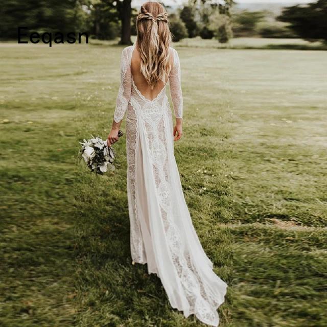 illusion boho wedding dresses 2018 mermaid chic long sleeves