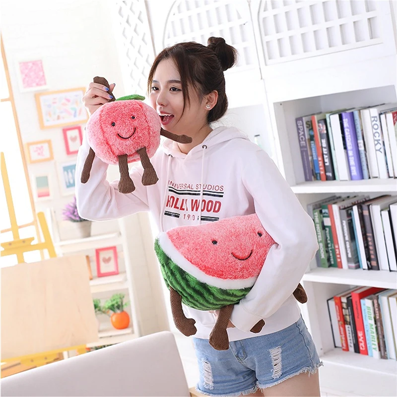 Cute Smile Cartoon Watermelon Cherry Plush Stuffed Dolls Toys Fruits Soft Summer Pillow Cushion Kids Girls Valentines Gifts