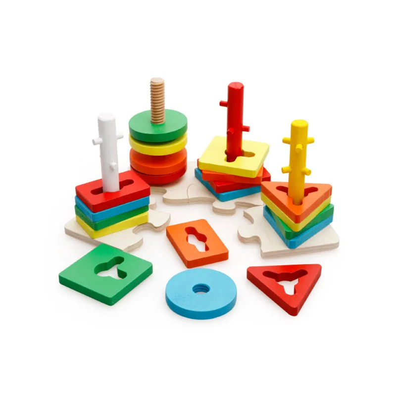 

MWZ Colorful Recognition Geometric Board Bl ock Stack Wooden Educational Preschool Shape Sort Chunky Puzzle Toys, Christmas Gif