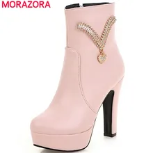 MORAZORA/большие размеры 34-45; ботильоны; обувь на платформе из мягкой искусственной кожи на молнии; женские ботинки на высоком каблуке; модная вечерняя Обувь