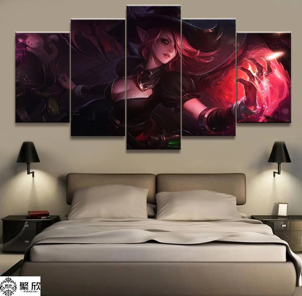 

5Panel LOL League of Legends Morgana Game Canvas Printed Painting For Living Room Wall Art Decor HD Picture Artworks Poster