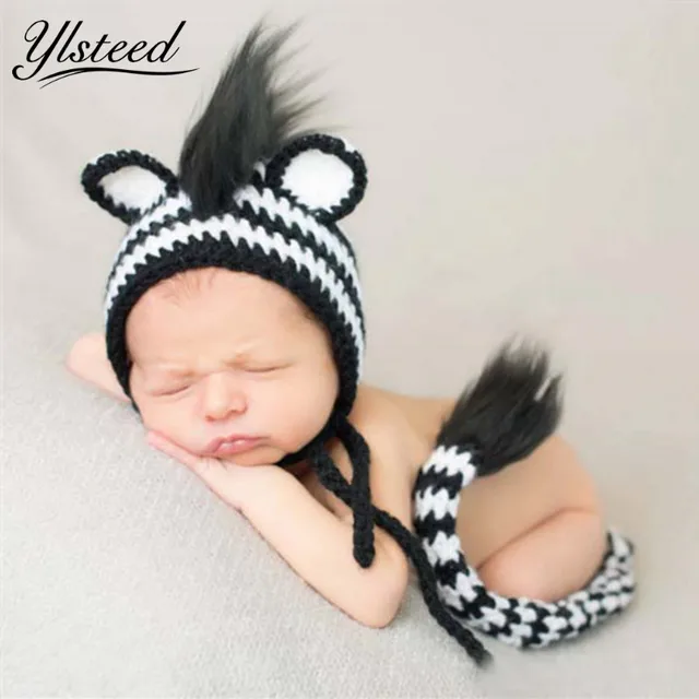 2018 Zebra Photo Props Newborn Baby Knitted Animal Hat with Tail Baby