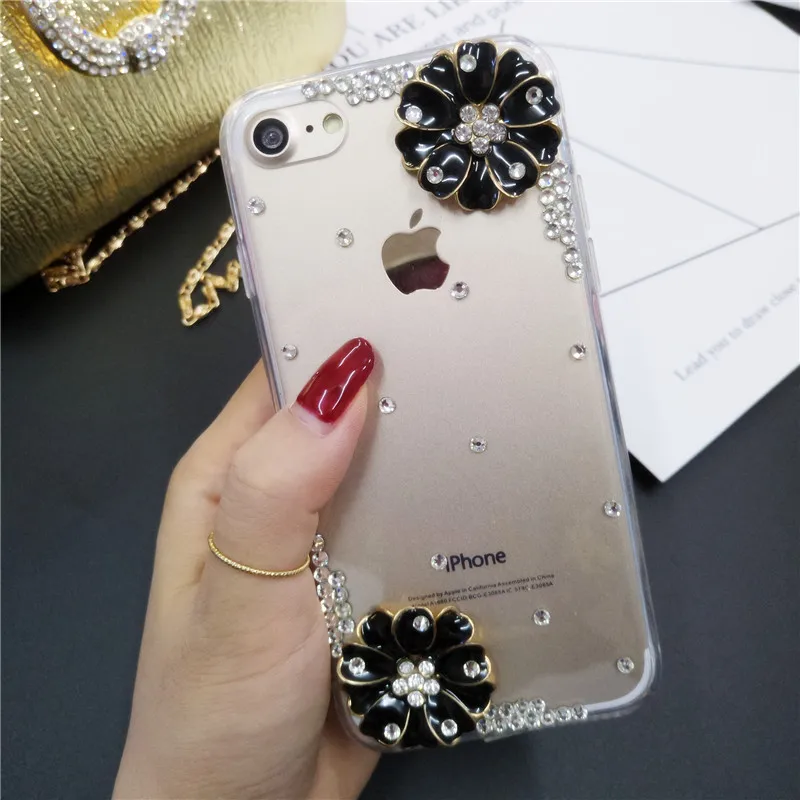 

LaMaDiaa for xiaomi Redmi 7 5 plus 6A MIX2 MAX Note 7 5 phone case Bling Crystal Diamonds Rhinestone 3D flower Soft edge Cover