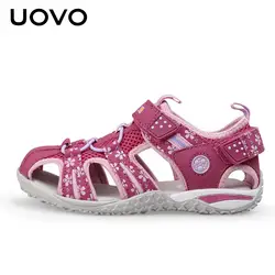 UOVO/весенне-летние сандалии для девочек; Zapatos; кожаные шлепанцы на плоской подошве для девочек; европейские Вьетнамки; пляжная обувь