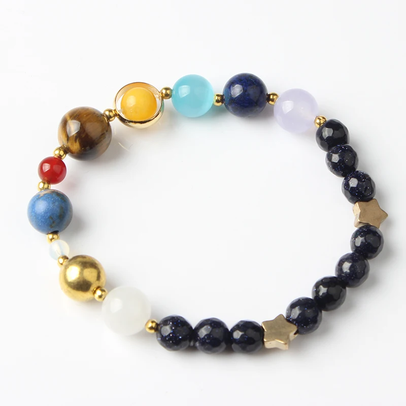 

LanLi Drop Shipping Universe Galaxy the Eight Planets Solar system guardian star natural stone beads bracelet bangle for Women