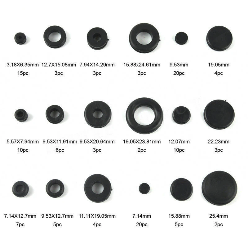 125Pc Rubber Grommet Assortment Firewall Hole Plug Set Electrical Wire Gasket