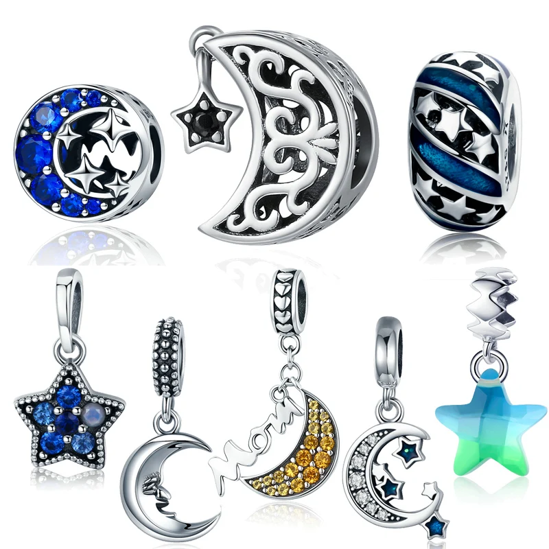 

LJP New Arrvial 100% 925 Sterling Silver & Zircon Moon and Stars DIY Charm fit Original Pandora Bracelet DIY Beads Jewelry
