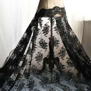 

Modern Creative Sequins Embroidery Eyelash Lace Handmade DIY Bride Cathedral Wedding Material Clothing Chinese Brocade Fabric