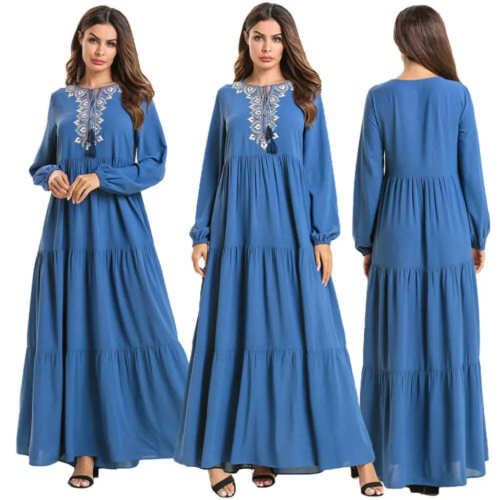 

Muslim Women Long Maxi Dress Robe Embroidery Abaya Islamic Dubai Kaftan Ramadan