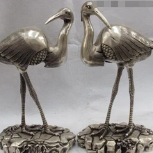 Песня voge gem S1256 13 Китайский Народная Белый Медь Бронза Серебро Fengshui красная корона кран Статуя Пара