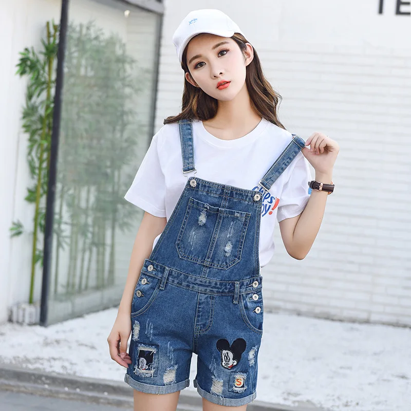 

Blue Jeans Romper Denim Overall For Women Mickey Overalls Jeans Shorts Jumpsuits Summer Ripped Overalls Denim Pants Strap New