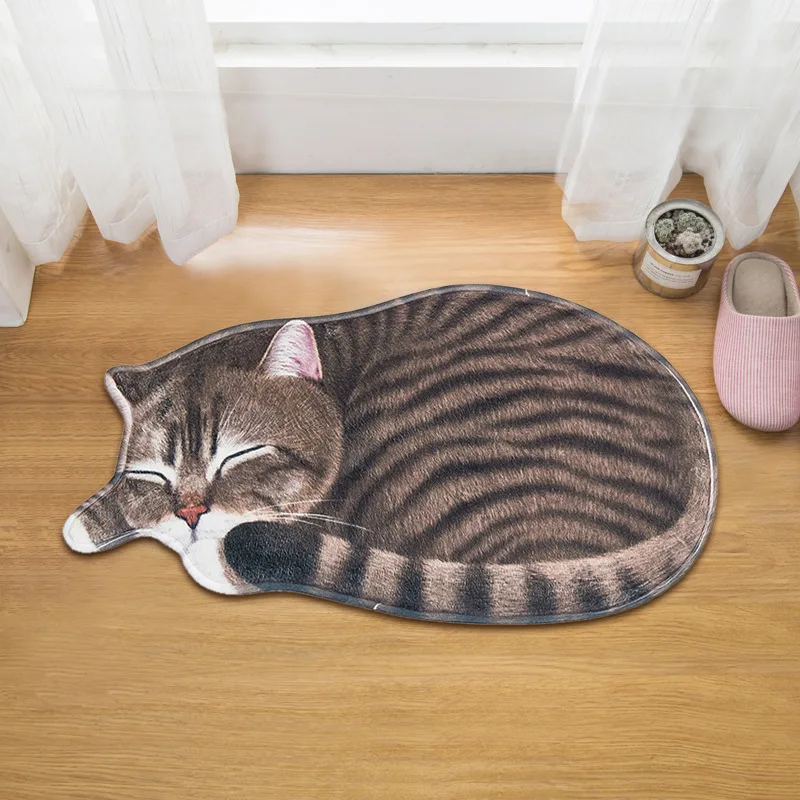 Big 3D Printed Sleeping Cat Doormats Hallway Doorway Carpet Living Bedroom Anti-slip Floor Mats Kit