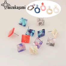 Acetic Acid Resin Colorful Square Base Earrings Connector 12mm 6pcs/lot For DIY Earrings Making Jewelry Accessories