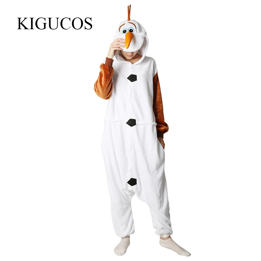 

KIGUCOS Hot Cartoon Character Olaf Costumes Men And Women Winter Warm Snowman Pajamas