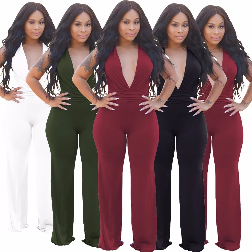 Hot fashionable popular 2017 casual rompers deep v neck full length