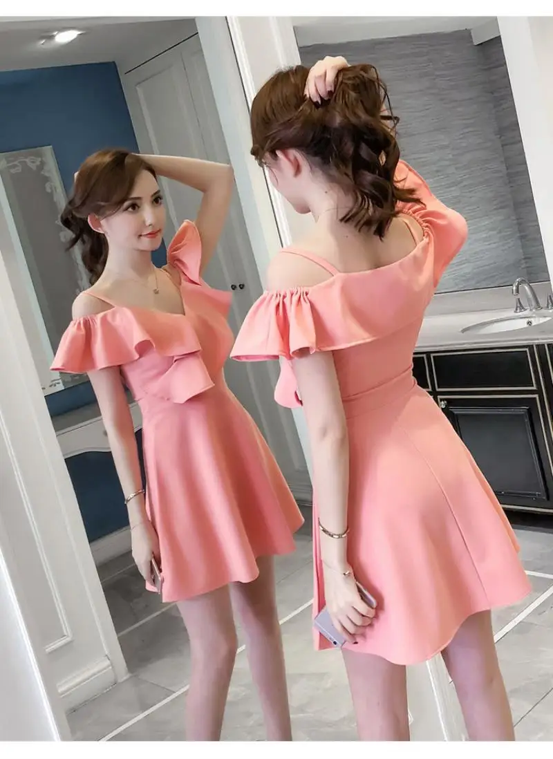 2018 NEW  Arrivals Women Summer 2018 NEW  Off Shoulder  Camisole  Dress  strapless  High waist skirt Mini   Dress Free shipping