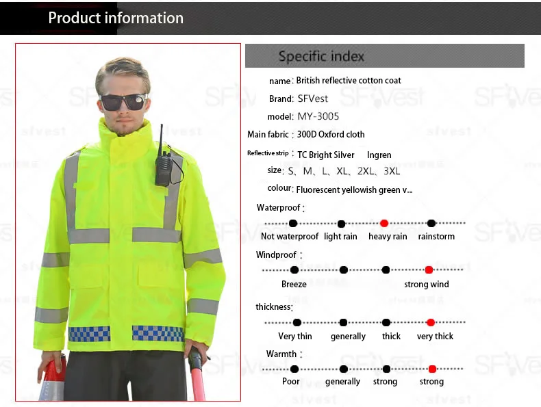 SFVest высокая видимость светоотражающий водонепроницаемый дождь съемный теплый куртка дождевик Пальто