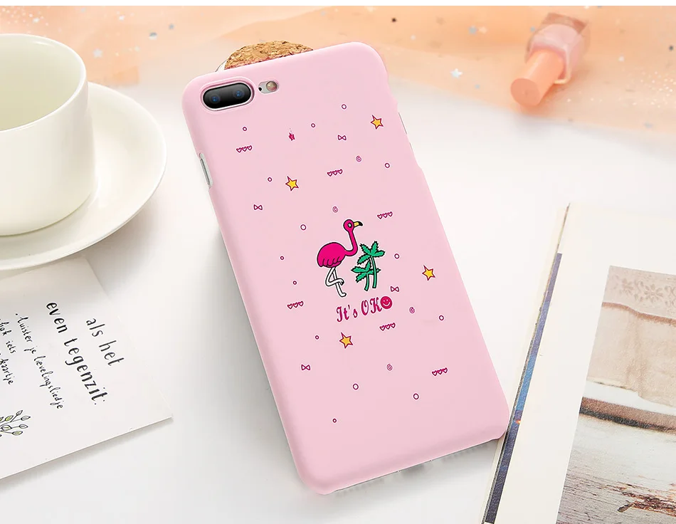 DOEES Phone Case For iPhone 6 6S 7 8 Plus X Case Cute Black Pink Hard Slim Moon Flamingo Design Cover For iPhone 5 5S SE 10 Case (8)
