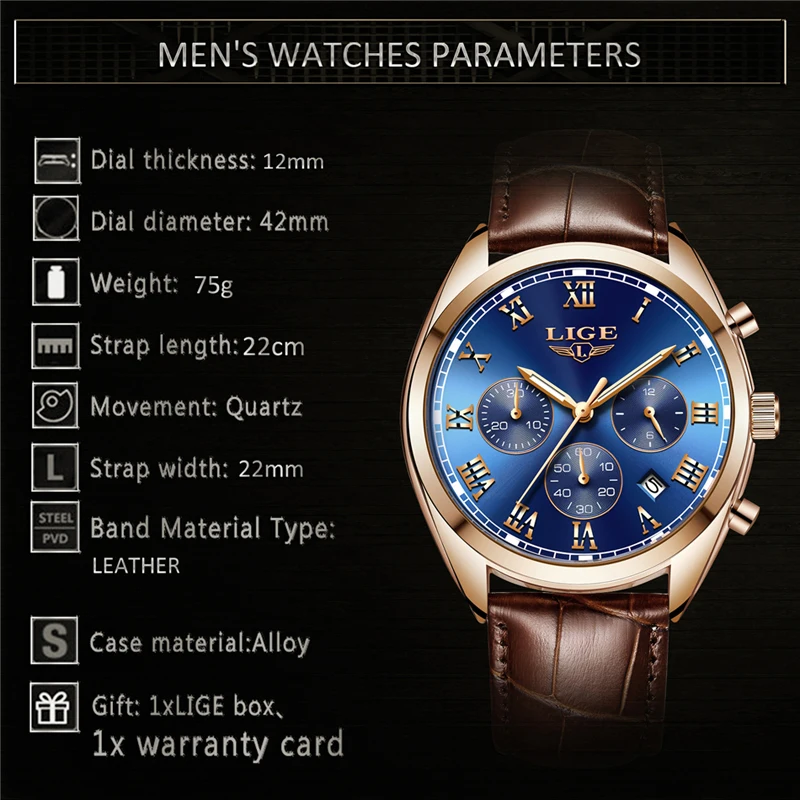 Mens Watches LIGE Top Brands Luxury Men's Military Sports Watch Men's Leather Waterproof Watches Men's Chrono Date Quartz Clock Mens Watches LIGE Top Brands Luxury Men's Military Sports Watch Men's Leather Waterproof Watches Men's Chrono Date Quartz Clock