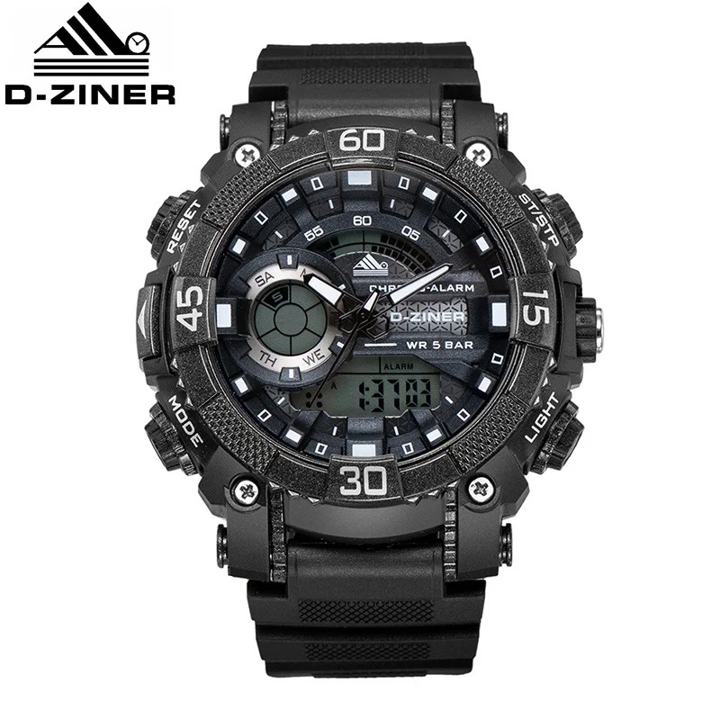 

D-ZINER Mens G Style Military Watches Shock Analog Digital Dual Display Wristwatch Water Resistant Auto Date Watch Montre Homme