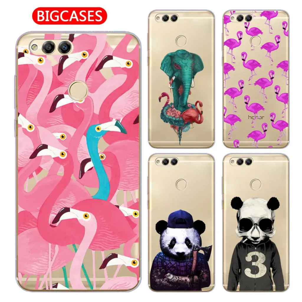 BigCases For Huawei Honor 7X Case Cover 5.93" Soft TPU Silicone Cute Color Flamingo Elephant Panda Flower Painted Phone |