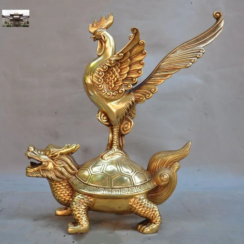 

Christmas 13"Chinese fengshui Brass Lucky Dragon Turtle Tortoise cock rooster Statue Halloween