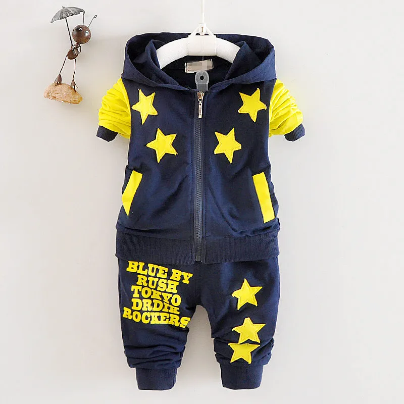 

2016 New Chidren Kids Boys Clothing Set Autumn Winter 2 Pcs / Set Hooded Coat Suits Fall Cotton star Baby Boys Clothes