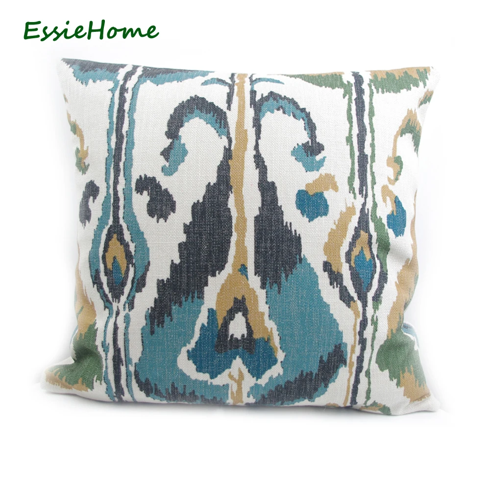 

ESSIE HOME Digital Print Moss Green Turquoise Fresh Green Ikat Pattern Pillow Case Cushion Cover Vintage Look Home Decoration Th