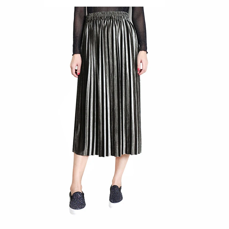 

2019 new skirt large size high waist pleated gold velvet half-length skirt women's plus size long skirt XDQ183