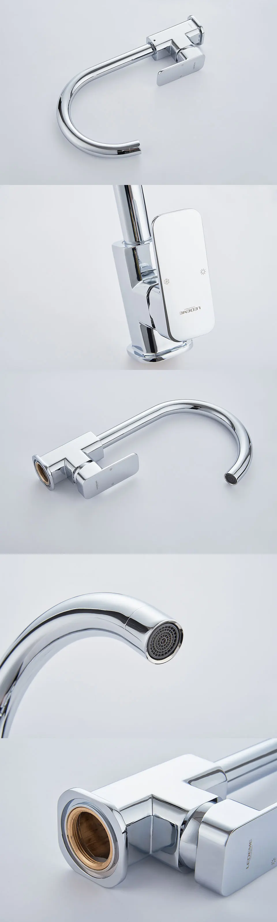 LEDEME Kitchen Faucet 360 Degree Rotation Rule Shape Curved Outlet Pipe Tap Basin Plumbing Hardware Brass Sink Faucet L4033-2